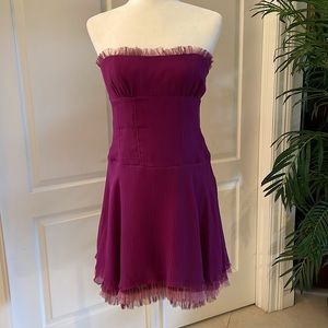 Nicole Miller size 8 Wine color Silk Strapless Corset Dress with three layers